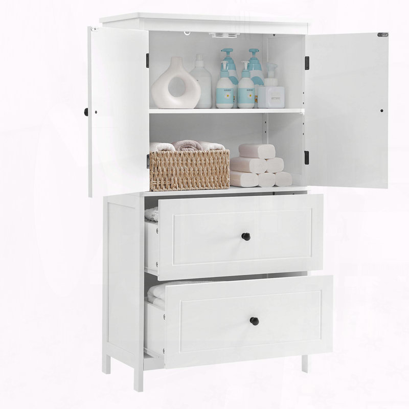 Armoire de rangement pour salle de bain avec deux portes et tiroirs, Blanc