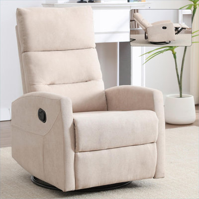 Fauteuil inclinable manuel contemporain FlowLuxe avec chaise berçante pivotante à 360 °, revêtement en tissu doux pour le salon, gris classique