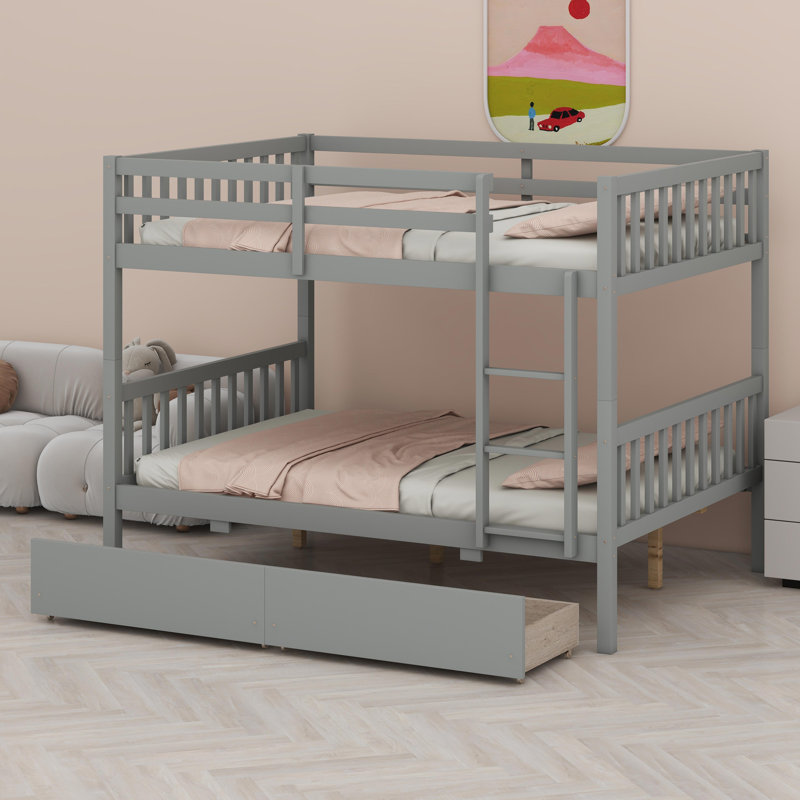 Lit superposé pratique avec rangement de tiroir, garde-corps de sécurité et conversion de lit double flexible, Gris