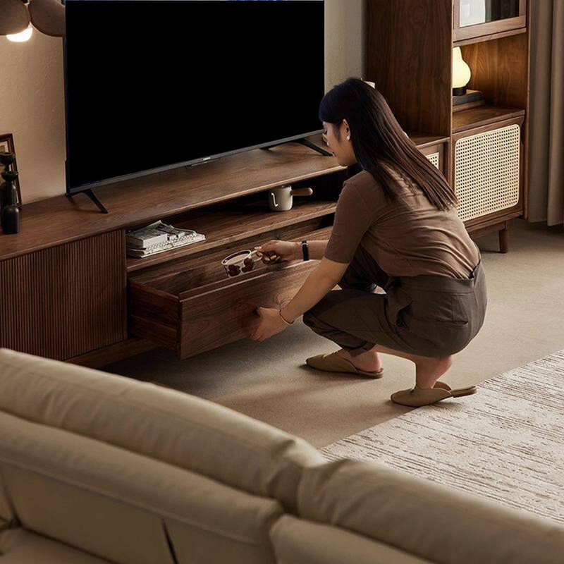 Modern Nut-Brown Solid Wood TV Stands, 86.61
