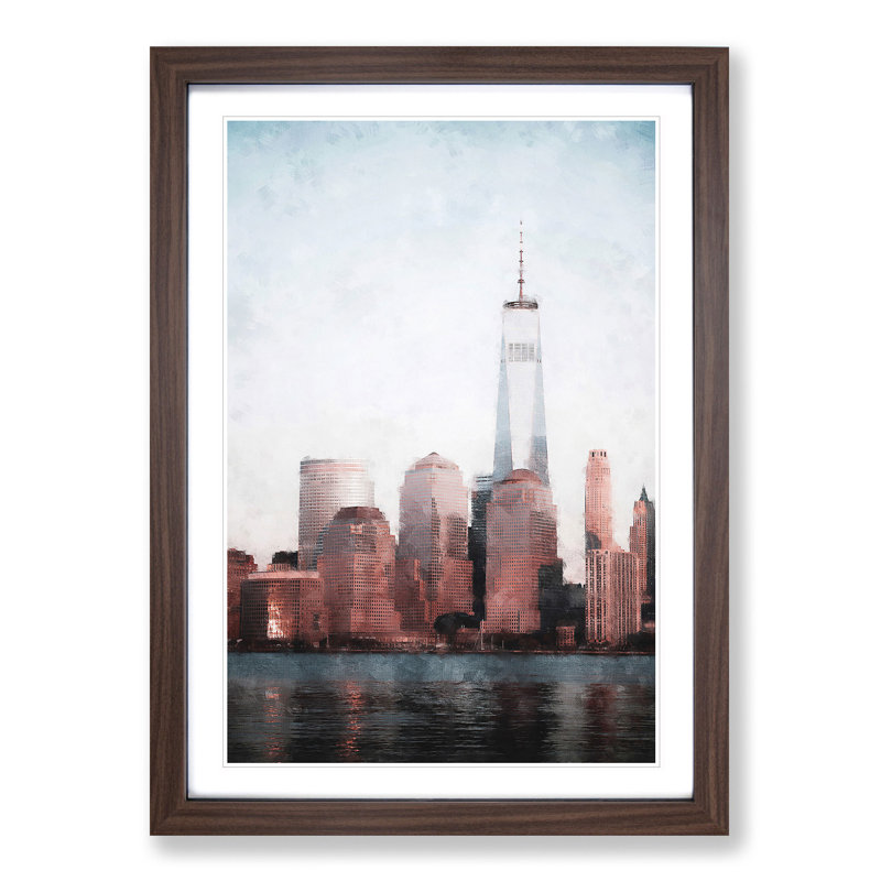 Downtown New York City Skyline - Single Picture Frame Painting on MDF, 87cm H x 62cm W x 2cm D, Walnut Framed