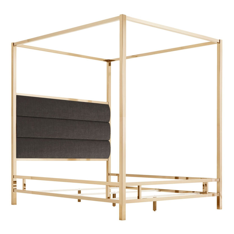 Pettaway Upholstered Metal Canopy Bed, Champagne Gold/Dark Gray, Full