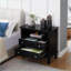 Table de chevet Mid-Century moderne avec 2 tiroirs + station de charge, pieds en bois massif-555759018