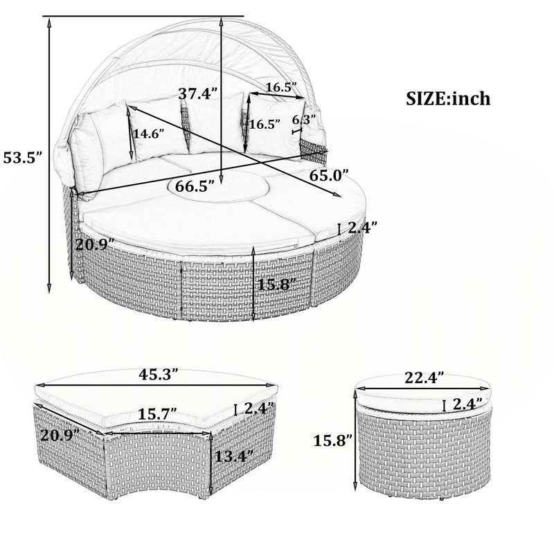 Versatile Outdoor Rattan Daybed with Multiple Functionalities for Relaxation, Light Coffee