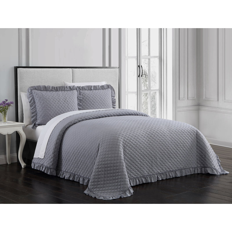 Ensemble de courtepointe 3 pièces, Gris, Courtepointe grand + 2 couvre-oreillers standard