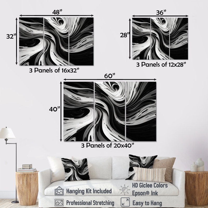 Cyla - ensemble d'art mural abstrait en spirale, Toile tendue, H 40 po x l 60 po x P 1 po