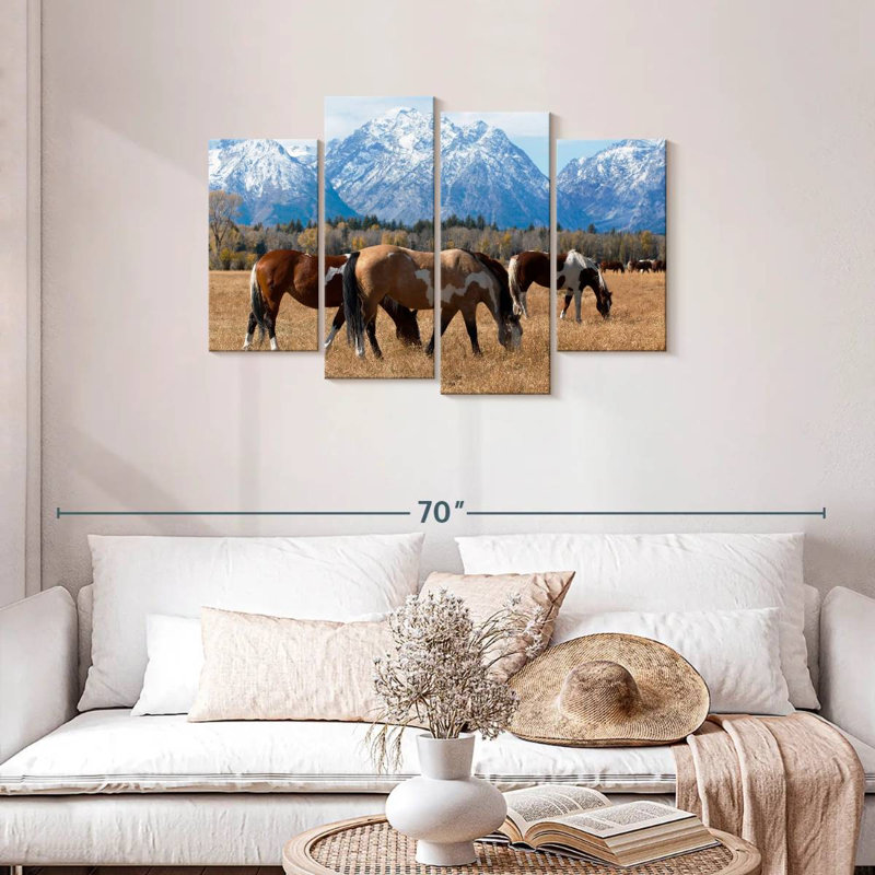 Brampt broutant des chevaux Grand Teton, H 27 po x l 43 po