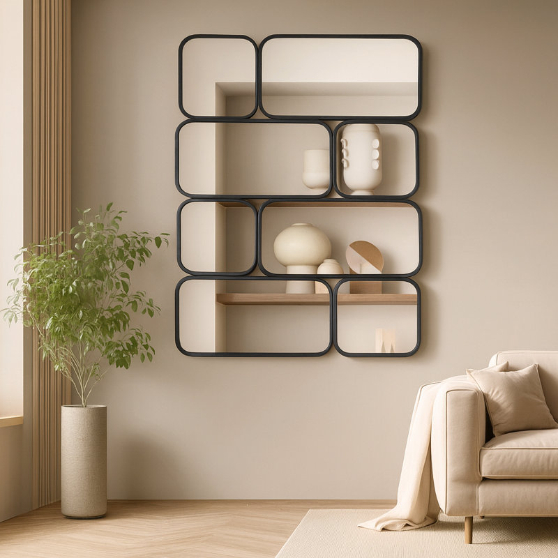 Miroir surdimensionné noir à mosaïque encadrée - 32 po x 43 po