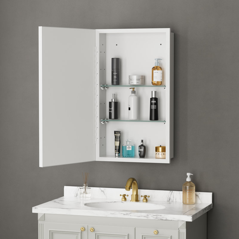 Elise 14 In. W X 24 In. H Rectangular Lron Medicine Cabinet With Miror, Wall/recessed, Hinge Installs Left Or Right, White