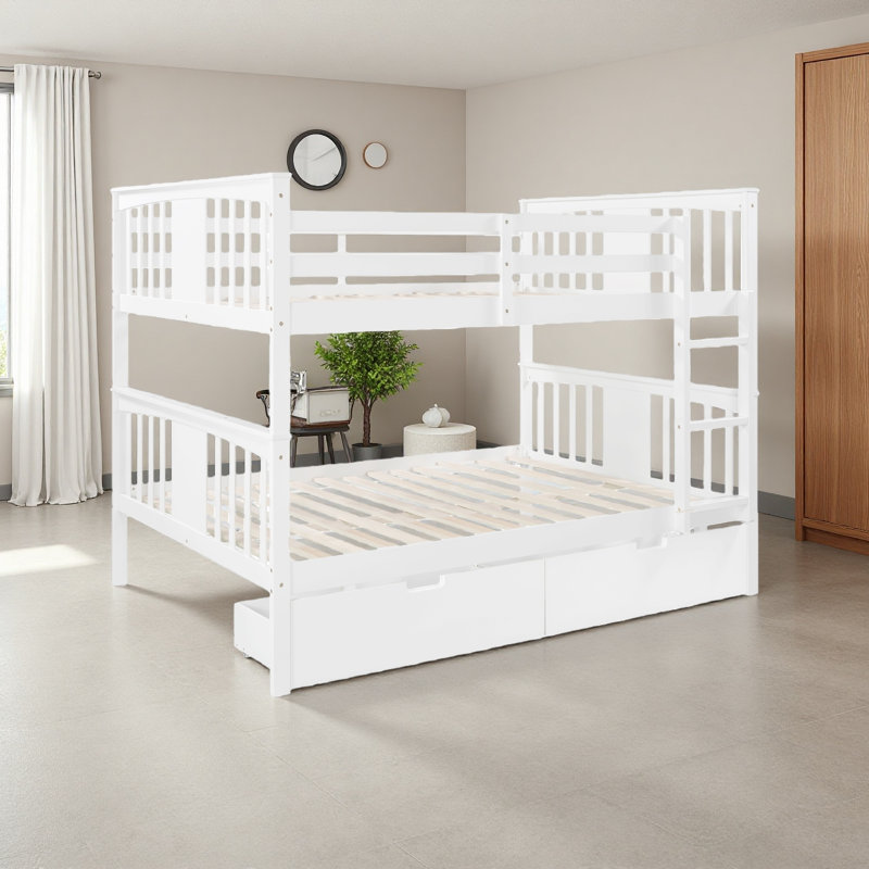 Lit superposé double au-dessus de double avec tiroirs et échelle pour meubles de chambre à coucher, chambre d'amis
