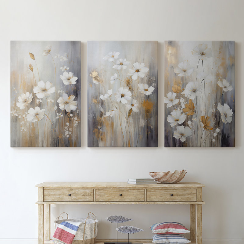 Floral Study Series XCVI - Ensemble de 3 toiles tendues avec châssis - Prêt à être accroché, H 12 po x l 8 po