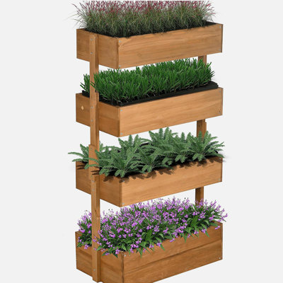 Vertical Garden Planter, Wooden 4 Tier Planter Box, Self-Draining with Non-Woven Fabric for Outdoor Flowers, Vegetables