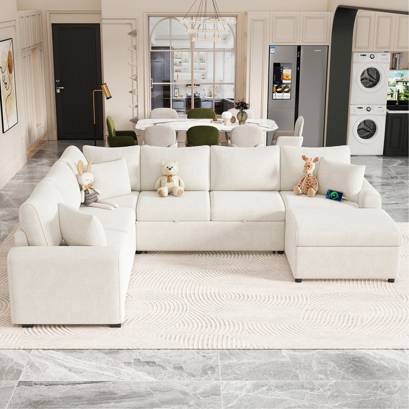 Canapé modulaire 5 pièces rembourré, Chenille crème