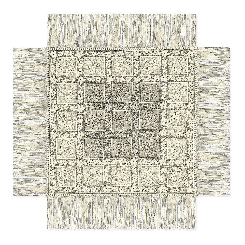 Ecru Square Lace Table Topper with Ornamental Fringe