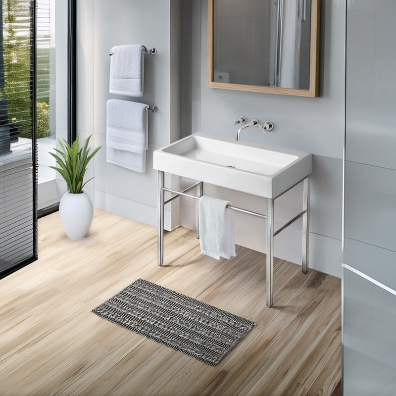 Lavabo console rectangulaire de 36 po avec barre à serviettes avant et supports pour pieds en chrome poli Whitehaus Collection