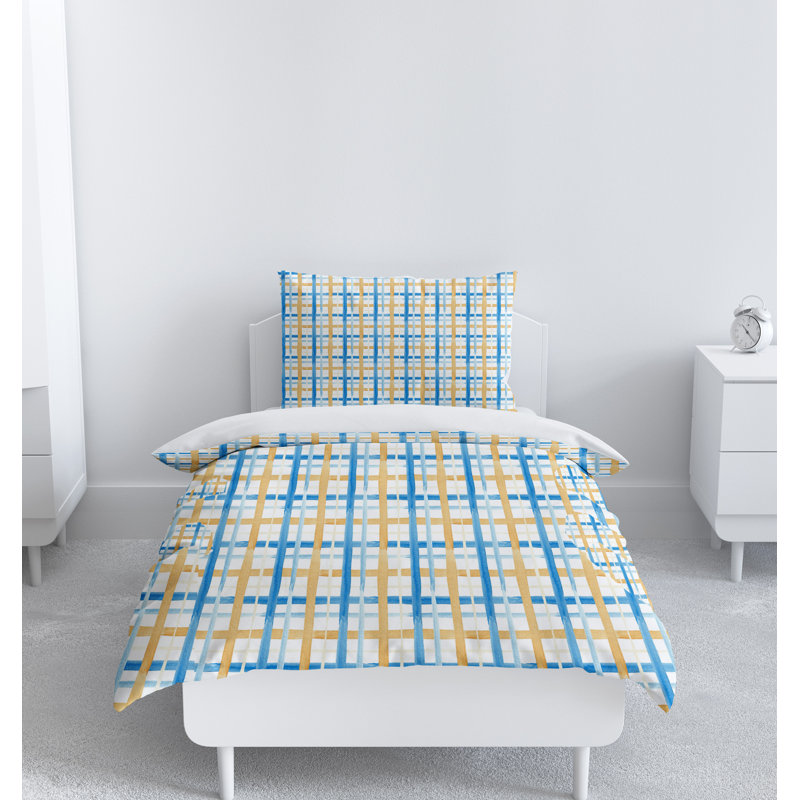 Checkered Duvet Cover, King Duvet Cover + 2 King Shams