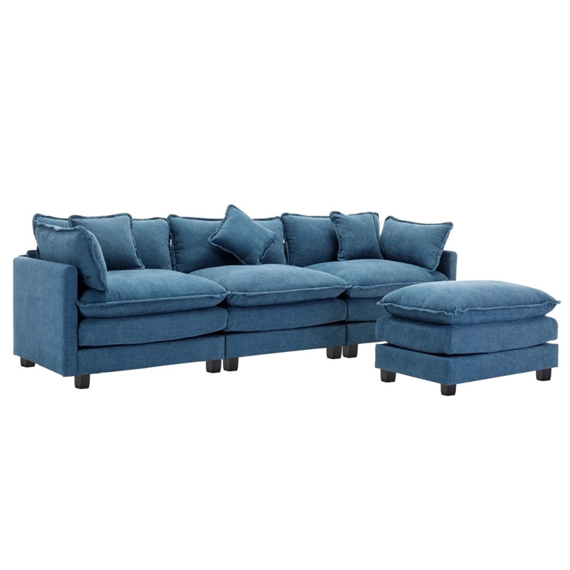 Upholstered Sectional Sofa, Navy Chenille, 33" H x 112.2" W x 35.4" D