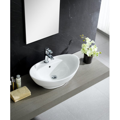 Modern Glossy White Ceramic Oval Vessel Bathroom Sink