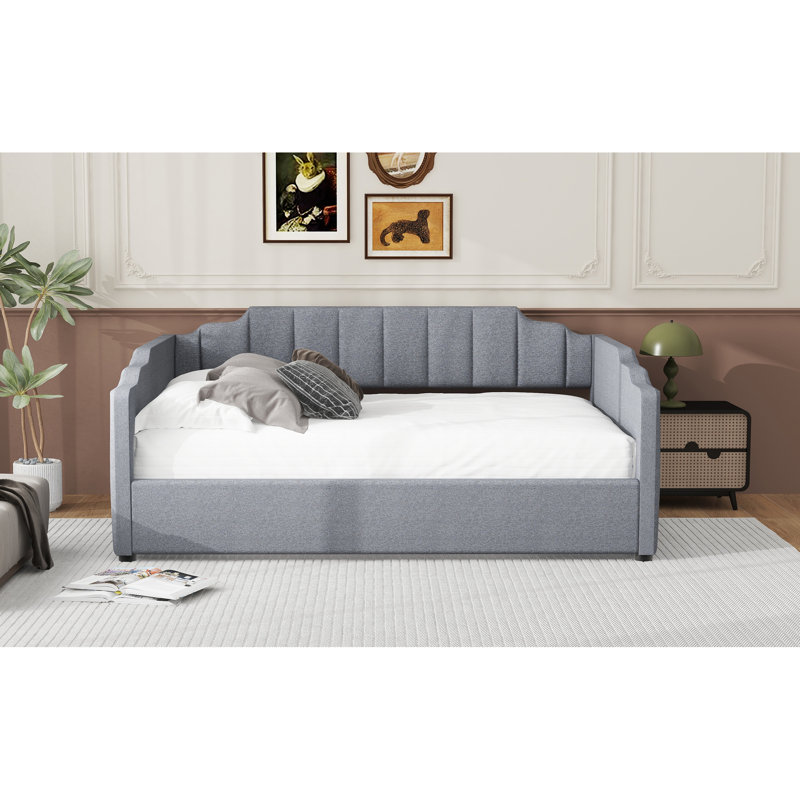 Full Size Gray Upholstered Daybed With Storage Area - Elegant & Practical Bedroom Furniture In Quality Materials Space, Gray