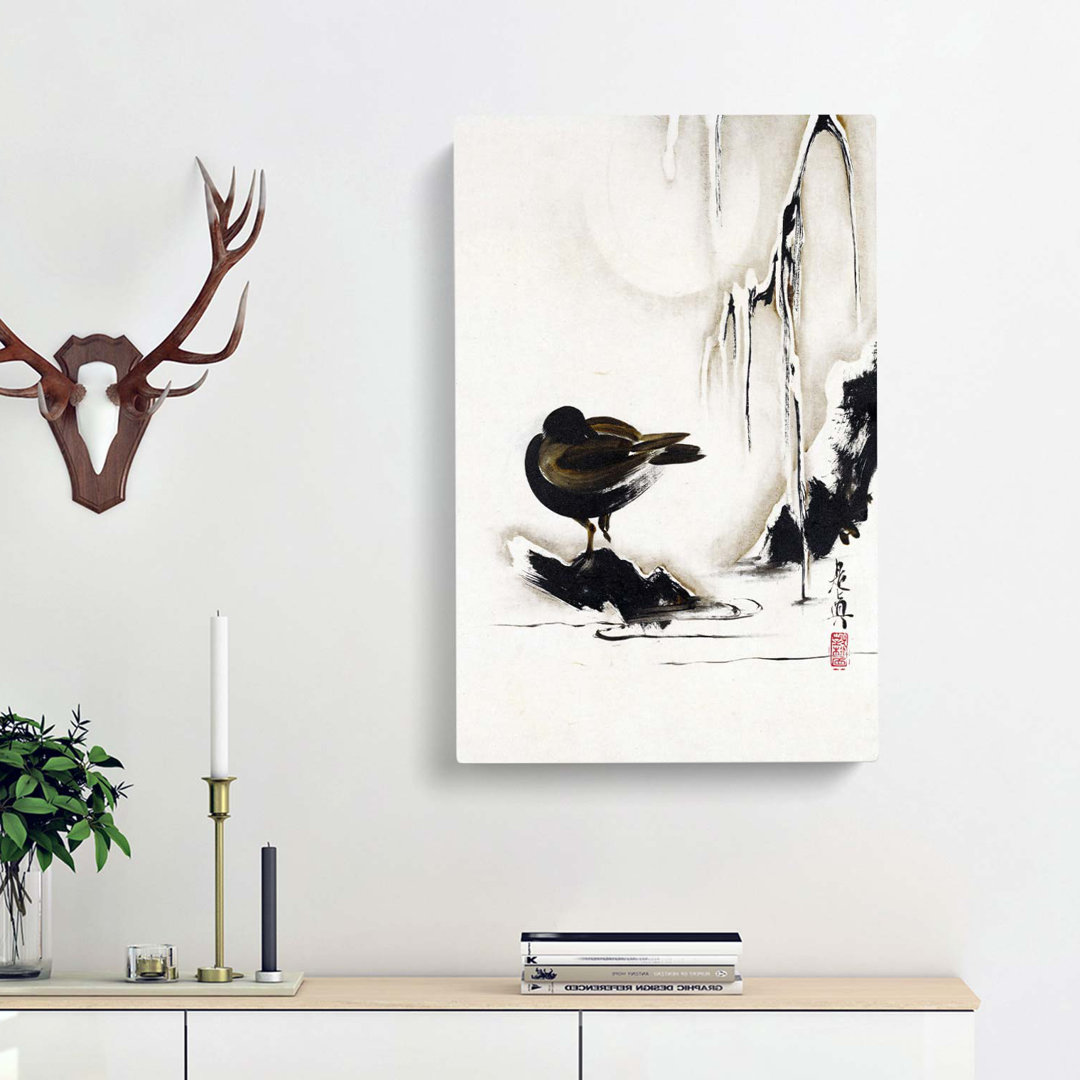 Bird and Willow Tree in the Snow by Shibata Zeshin - Wrapped Canvas