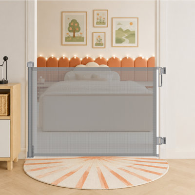 Barrière de sécurité rétractable pour animaux de compagnie, 86 cm (H) x 300 cm (L), en maille, pour escaliers et portes, couleur grise.