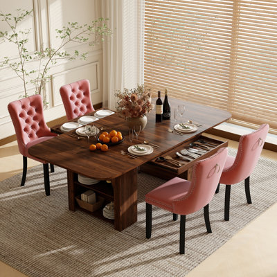 Ensemble de table et de chaises de salle à manger rectangulaire avec 4 à 6 chaises rembourrées en velours et rangement, style ferme moderne