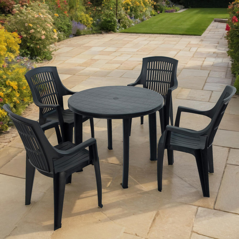 Revello Round Table with 4  Chairs Garden Set, Anthracite