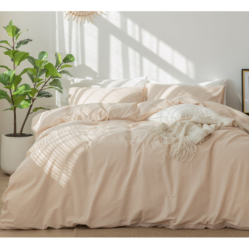 MooMee Lightweight Duvet Cover Set with Zipper Closure 8 Ties 100% Washed Cotton Linen Like Textured Soft Breathable All-Season