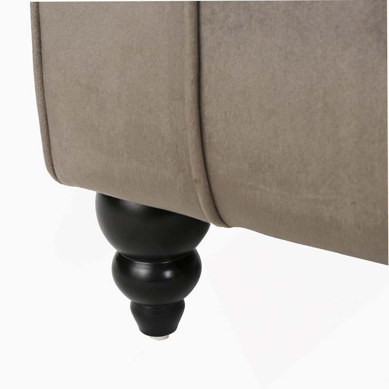 Tufted Chaise Lounge With Birch Leg, Gray