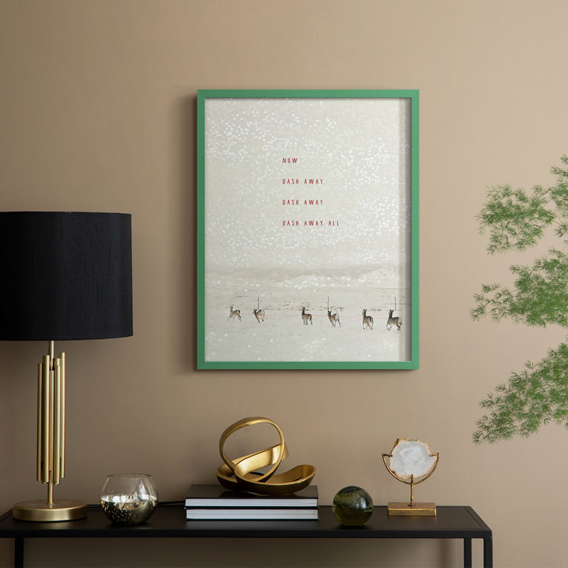 Deer Dashing Framed Print - Solid Wood, Green, 11" H x 9" W
