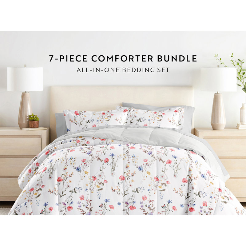 Twin Pink Floral Microfiber Reversible Comforter Set