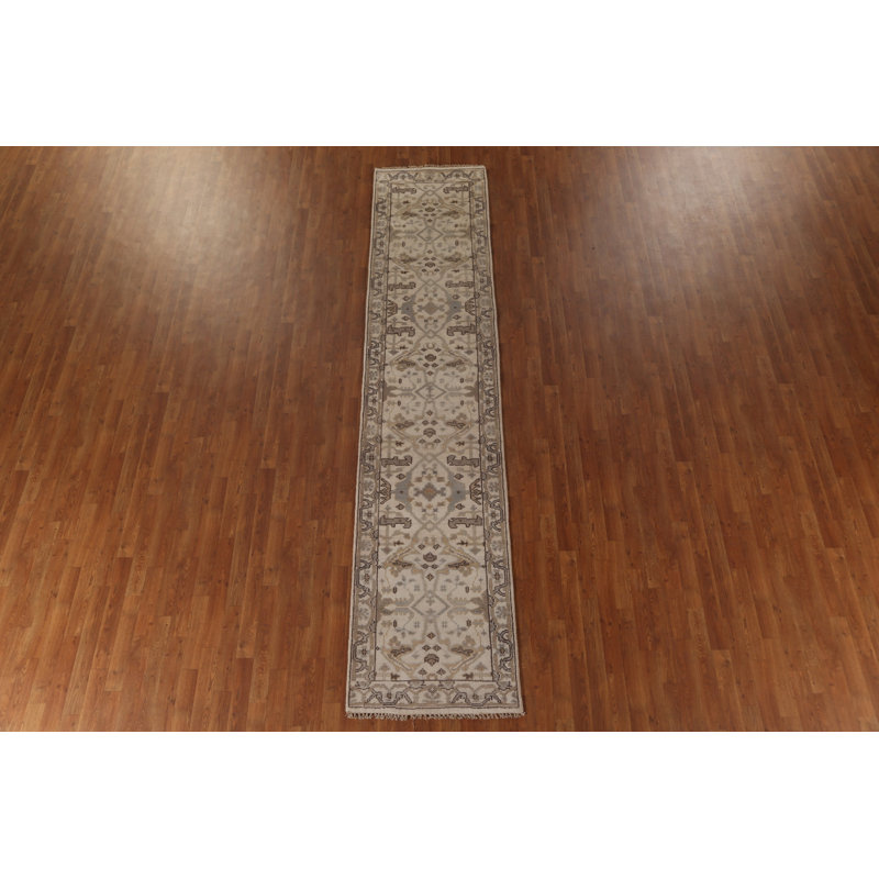 Tapis de couloir oriental ivoire Oushak 3 x 12