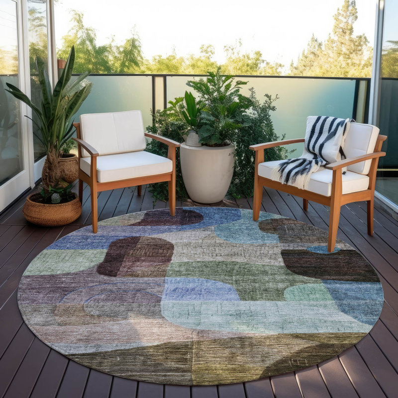 Elina Brown Washable Indoor-Outdoor Rug - , 8' x 8'