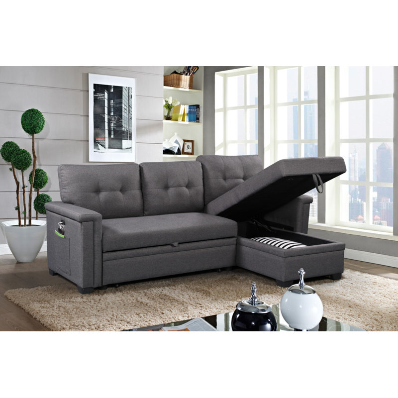 Canapé-lit modulaire réversible gris foncé Ashlyn, Lin gris foncé