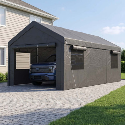 10'x20' Gray Heavy Duty Enclosed Carport and Multi-Purpose Party Tent with Removable Sidewalls and Mesh Windows
