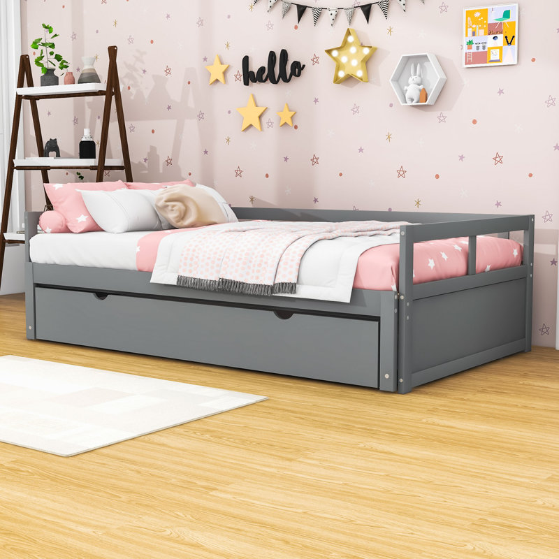 Lit de jour simple en bois avec couchette Dovber, gris