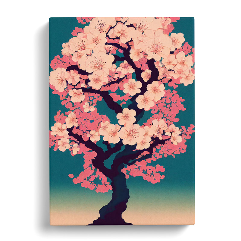 Cherry Blossom Tree Retro - Wrapped Canvas, 60cm H x 40cm W x 3cm D
