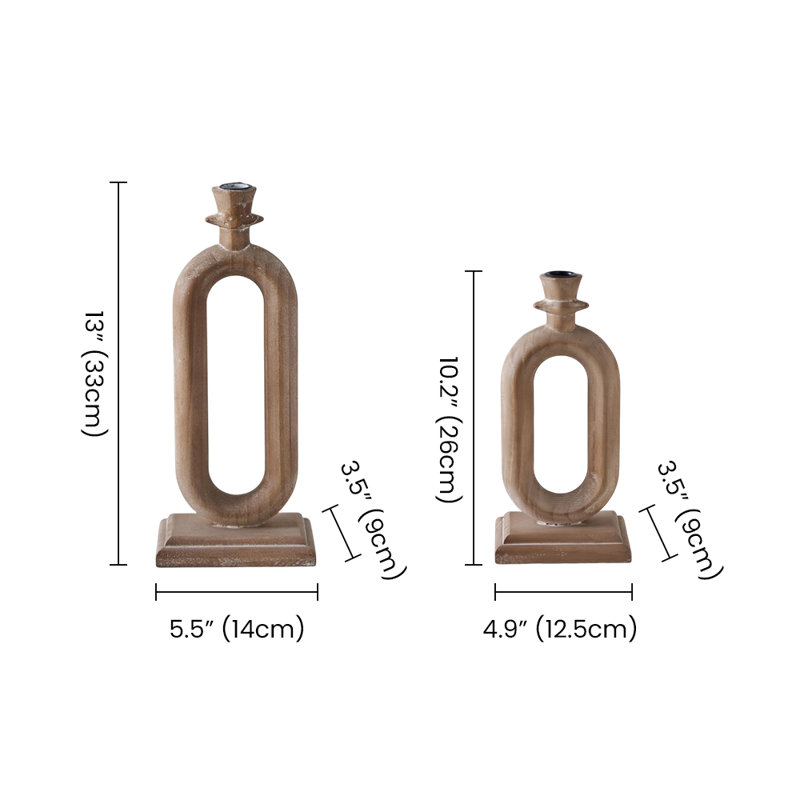 Porte-bougie en bois sculptural oval, 5,5 po x 3,5 po x 13,0 po (l x P x H)