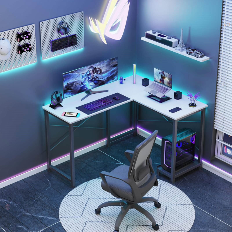 L Shaped Gaming Desk, White