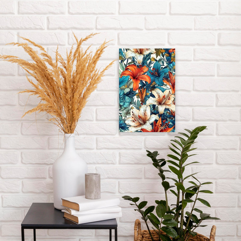 «Vibrant Tropical Lilies Abstract Flower Forest», reproduction d'art murale, H 18 po x l 12 po