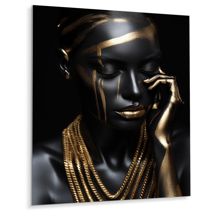 «Black and Gold Feminine Essence Portrait 3», art mural en métal, H 20 po x l 12 po x P 1 po
