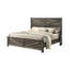 Grand lit rustique gris avec détails en métal et bois d'hévéa, tête de lit en bois d'ingénierie, cadre de chambre à coucher moderne avec style, papier, simple