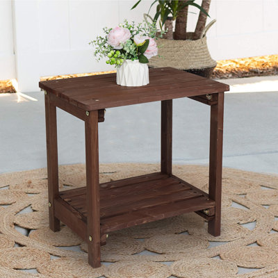 Table d'appoint rectangulaire en bois - 19,8 x 14 x 19,8 po - Bois massif - 1 pièce - Table d'appoint - Brun clair - Rangement compact pour n'importe quelle pièce