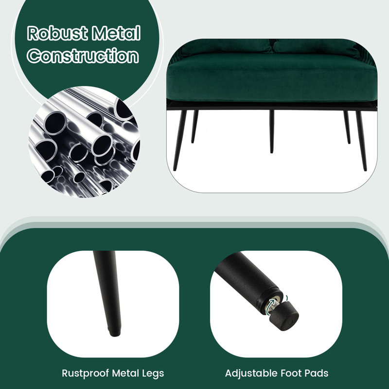 Green Velvet Upholstered 43'' Loveseat Sofa with Metal Legs