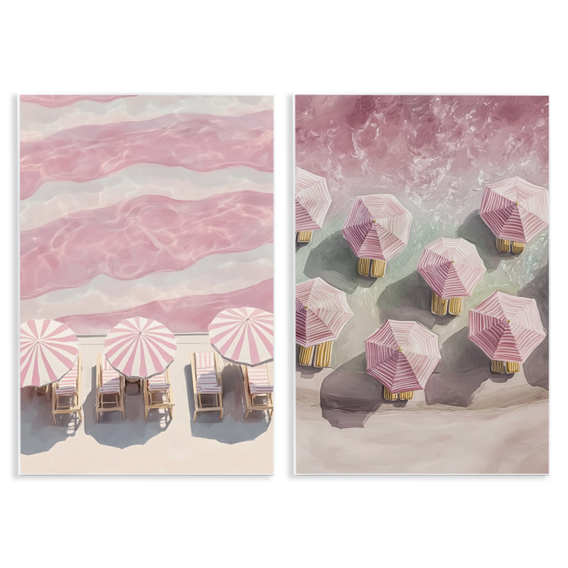 Ensemble de 2 plaques murales roses sur la plage, par Annabelle Hall, H 19 po x l 13 po