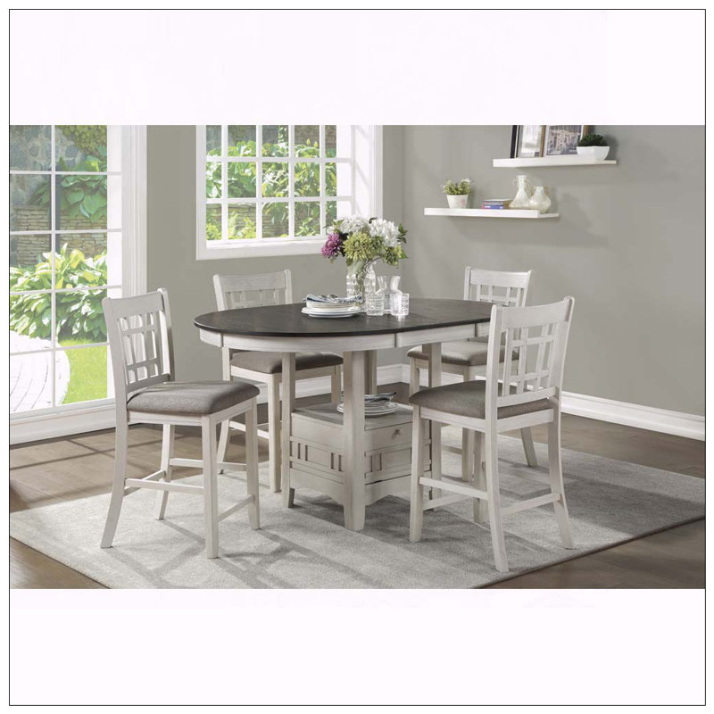 Table bicolore à hauteur de comptoir avec rangement et rallonge, Gray/White