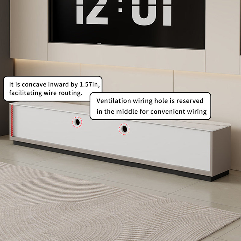 Meuble télé avec 4 tiroirs Sintered Stone, 15.74"H x 86.61"L x 13.77"W