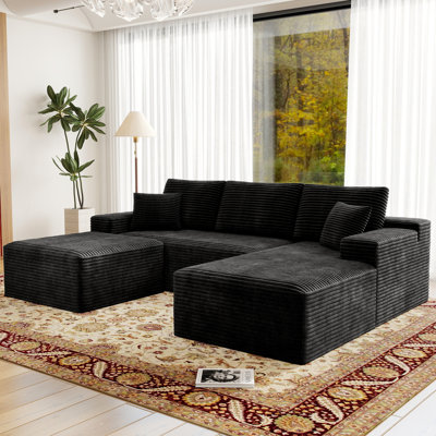 Koli Boneless U-shaped Cloud Sectional Sofa Couch, Compression Modular Sofa, Corduroy