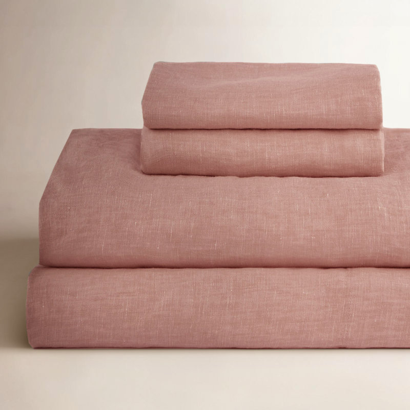 100% French Linen Sheet Set, Clay, King Sheet Set with 2 Pillowcases