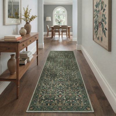 Vinehart Floral Vines Machine Washable Sage Indoor Area Rug With Non-Slip Backing